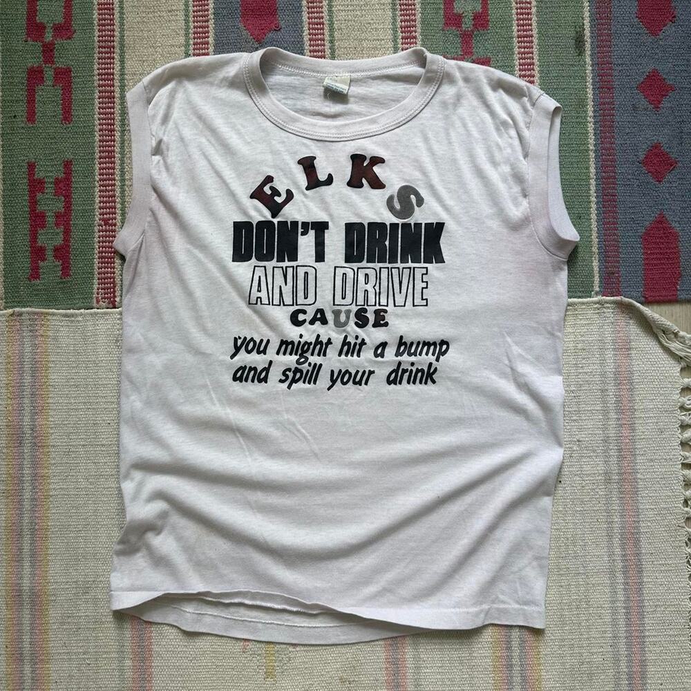 Rare Vintage 70s Drink Drive Beer Bar Cut Off Graphic Tee